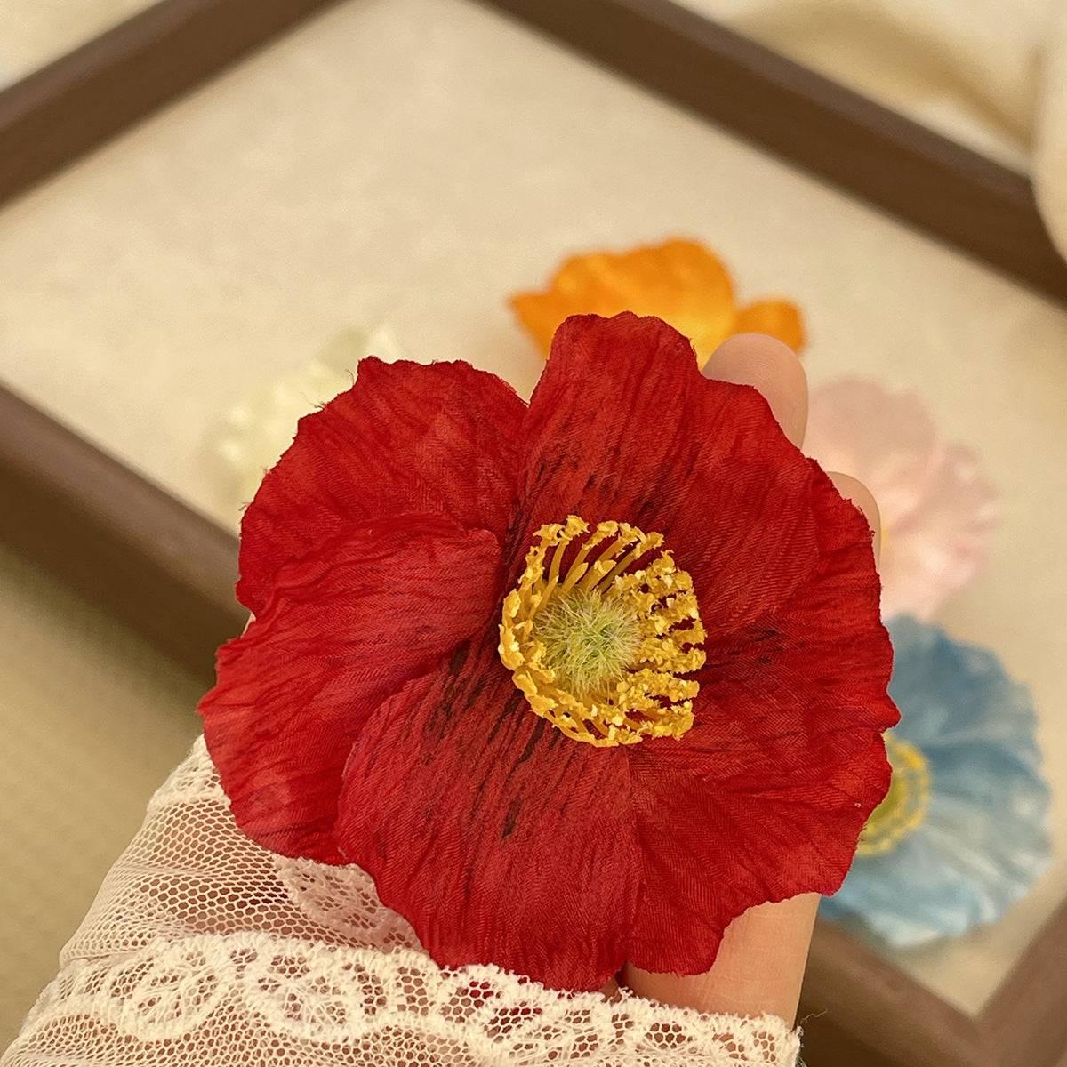 Spring and summer new simulated poppy flower hairpin pure desire atmosphere side clip photo hair accessories super fairy head flower hairpin