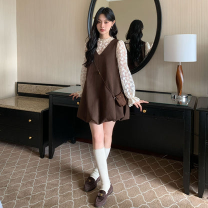 Temperament age-reducing deerskin velvet vest dress