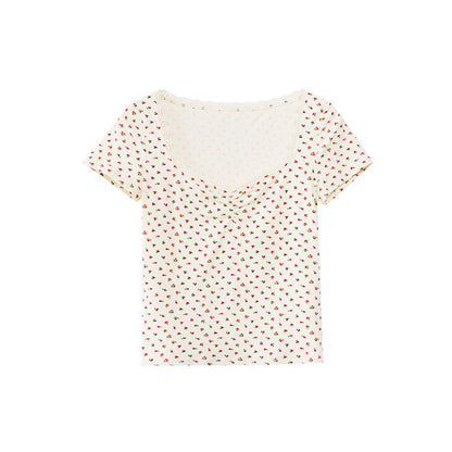 Sweet little woman floral square neck shirt short sleeve T-shirt
