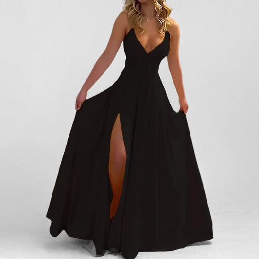 Solid Color Sleeveless Suspender Slip Dress | Slim Fit Ruffle Hem