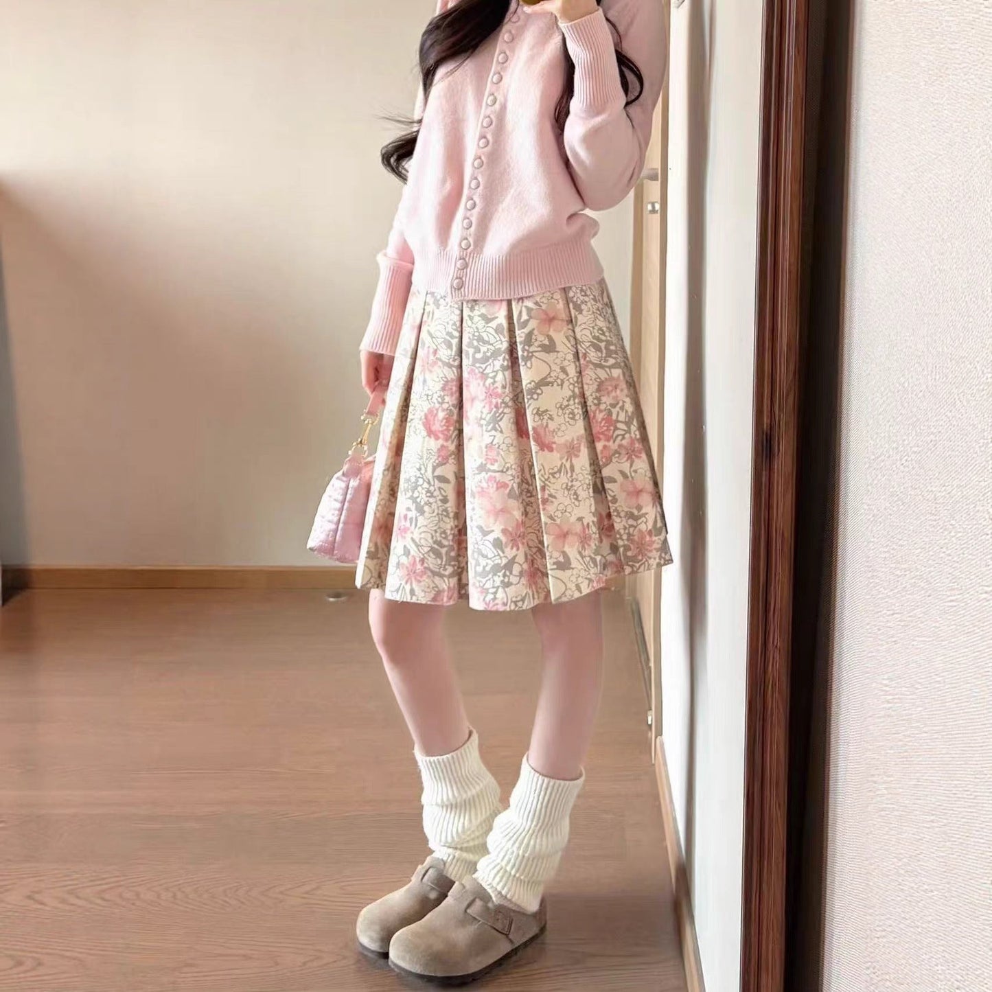 Pink retro floral skirt