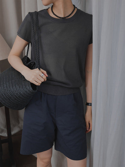 Seamless one-piece short-sleeved knitted sweater lazy top