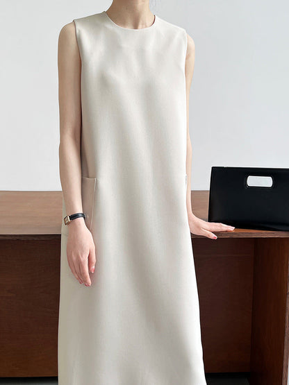 Temperament simple commuter sleeveless suit vest dress women's loose round neck drape straight skirt