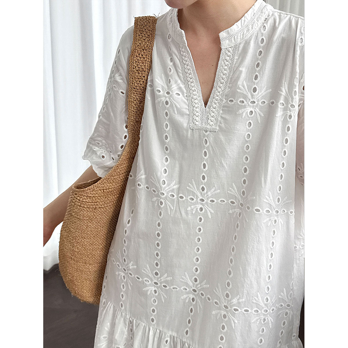 French hollow lace hook embroidery dress