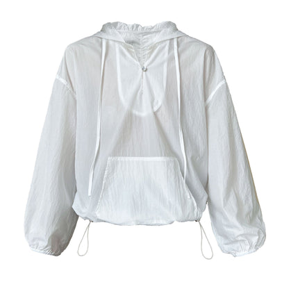 Simple hooded UPF50 + sunscreen clothing casual loose lazy long-sleeved thin pullover top women