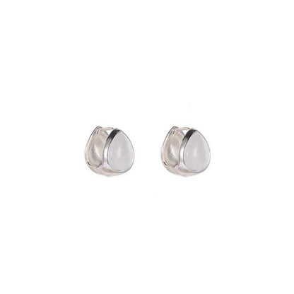 Authentic niche design feeling ice transparent opal double-sided water drop ear buckle exquisite versatile earrings temperament light luxury earrings