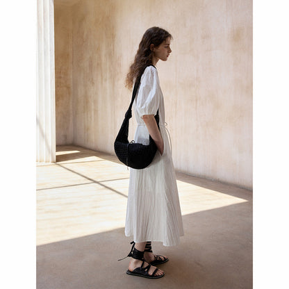 Summer long dress with shoulder sleeves and straps