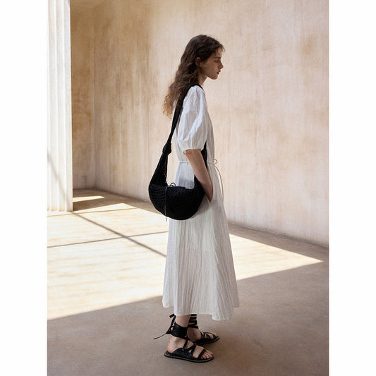 Summer long dress with shoulder sleeves and straps