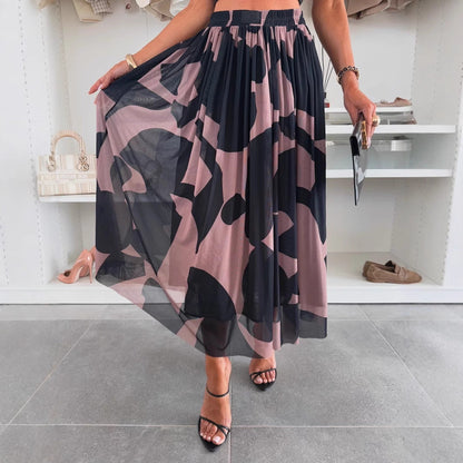 Floral Print Mesh Maxi Skirt