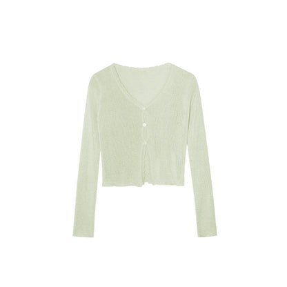 Thin knitted sweater commuter versatile single-breasted v-neck sunscreen shirt