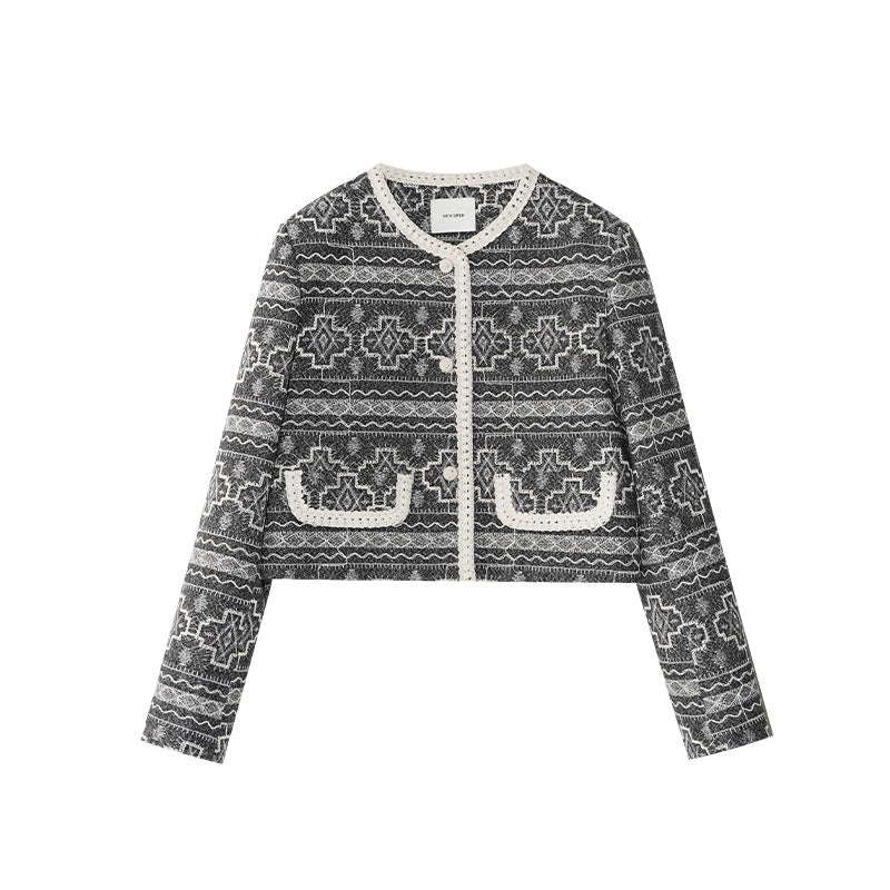 French literary and retro embroidered jacquard short Xiaoxiangfeng jacket