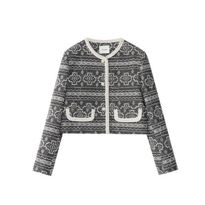French literary and retro embroidered jacquard short Xiaoxiangfeng jacket