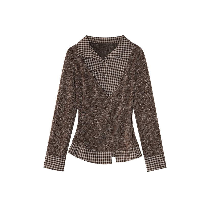 Irregular shirt splicing fake two-piece knitted sweater