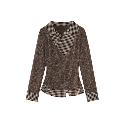Irregular shirt splicing fake two-piece knitted sweater