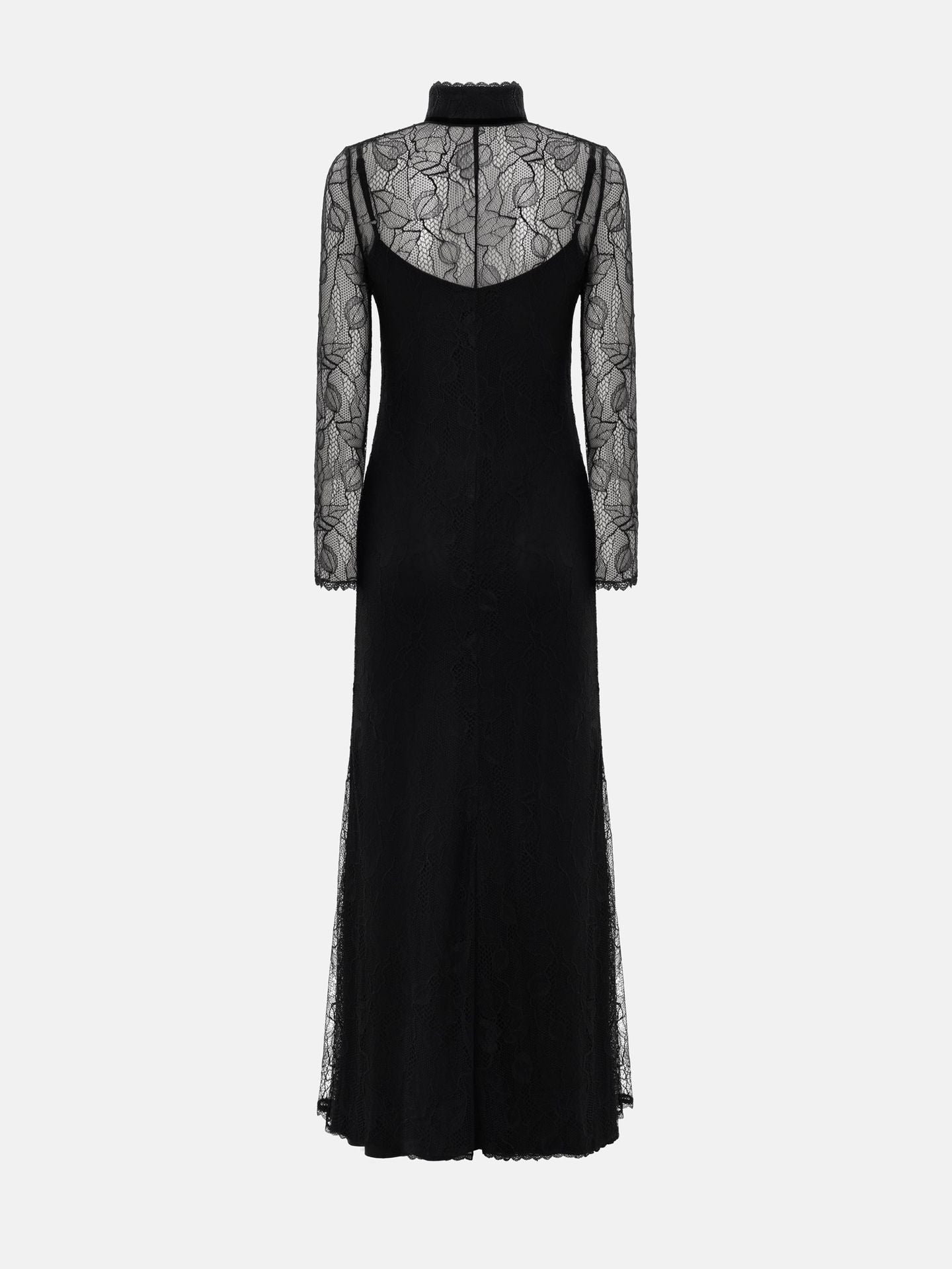 Stylish and sexy lace stitching autumn and winter long dress slim-fitting hollow dress