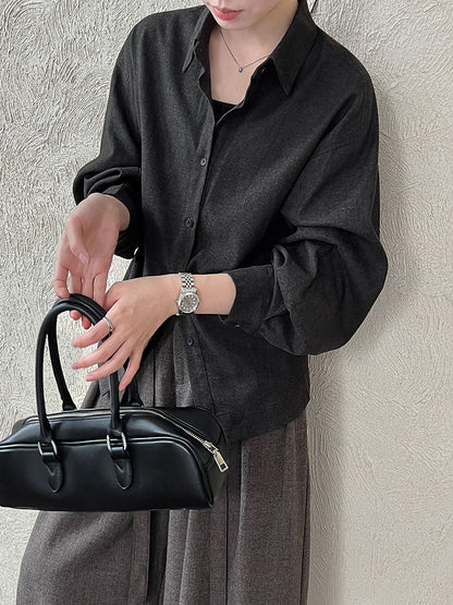 Korean lapel polished shirt women's autumn new high-end commuting temperament lace-up waist shirt