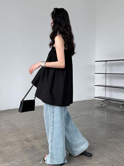 Korean camisole women's summer new one-shoulder resort style fungus mid-length top
