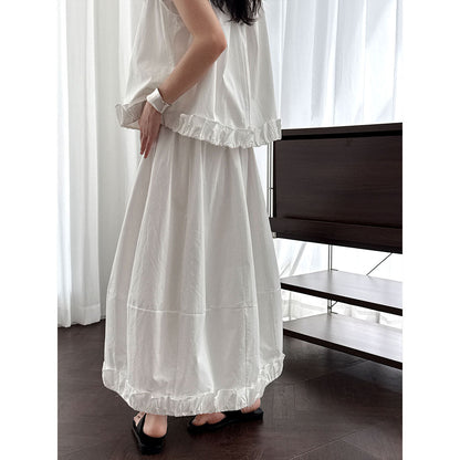 Small fresh design pleated ruffle edge vest + skirt women's summer new temperament set