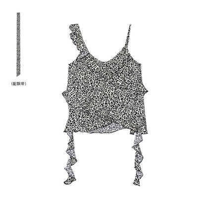 26 early spring American retro hottie leopard print sexy halter top