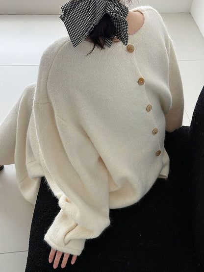 Korean autumn and winter warm back buttons lazy sweater + skirt women's new gentle suit