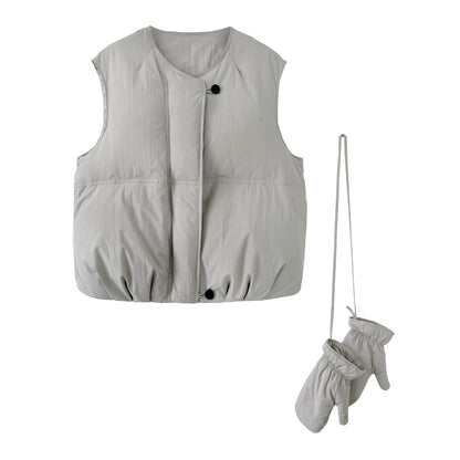 Japanese 90 white duck down down vest women's winter with gloves warm thickened vest jacket Y
