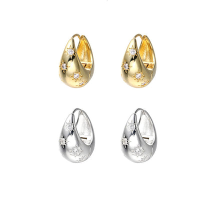 Original niche design new trendy zircon earrings women's circle water drop earrings French retro metal earrings