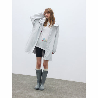 Autumn new casual three-proof hooded loose drawstring long charge jacket