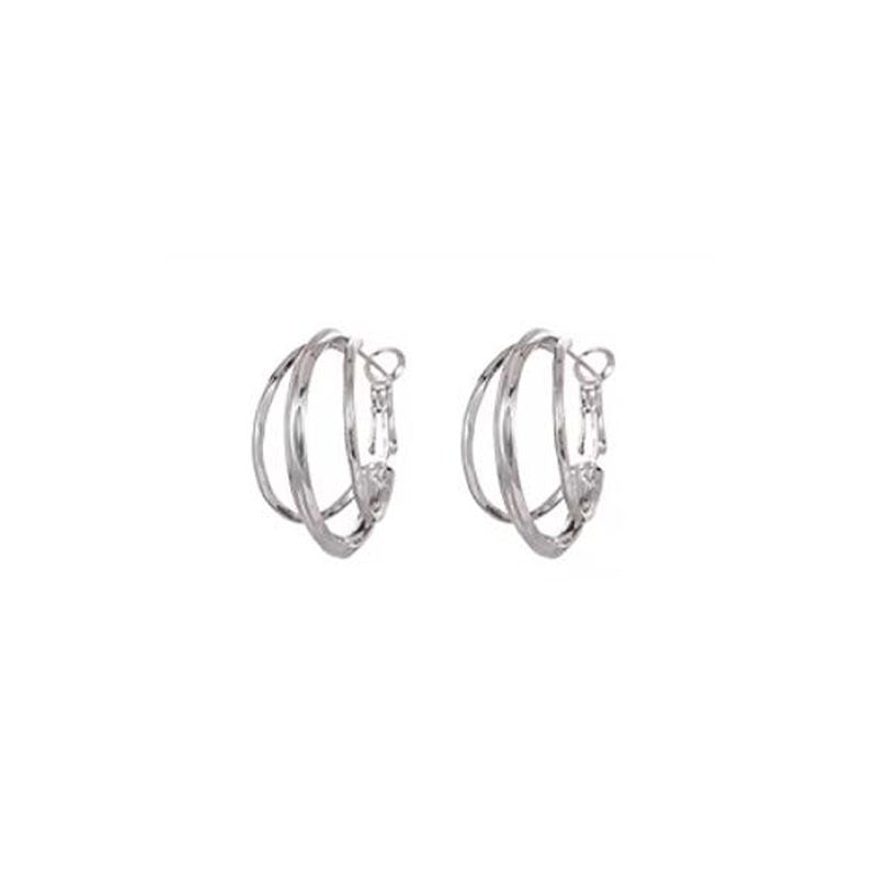 Gold circle earrings, new three-line high-end, unique earrings, fashionable and personalized ins stud earrings, women's earrings.