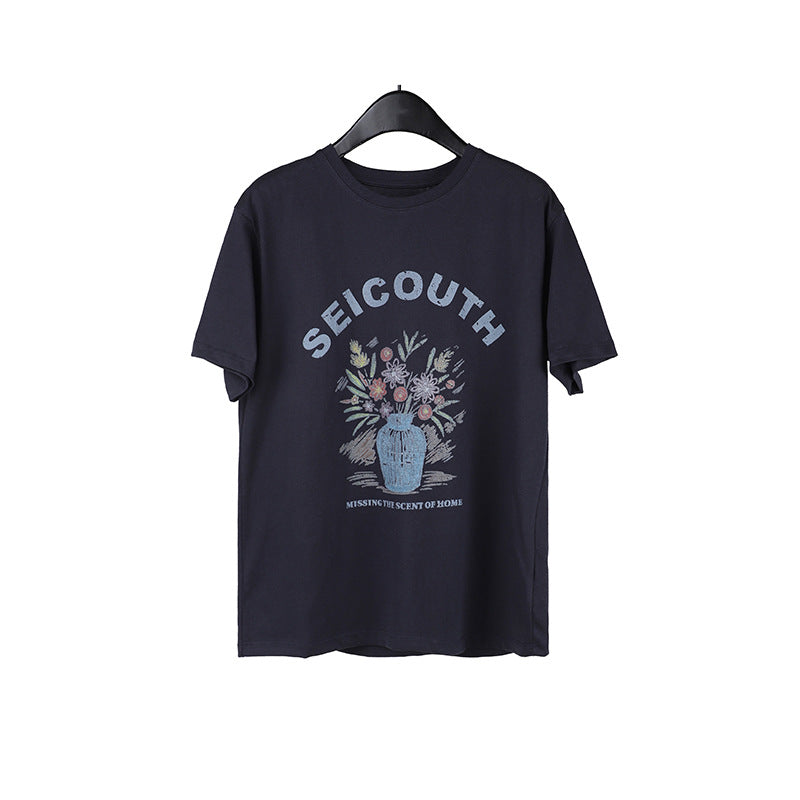 Vintage alphabet hand-painted print T-shirt
