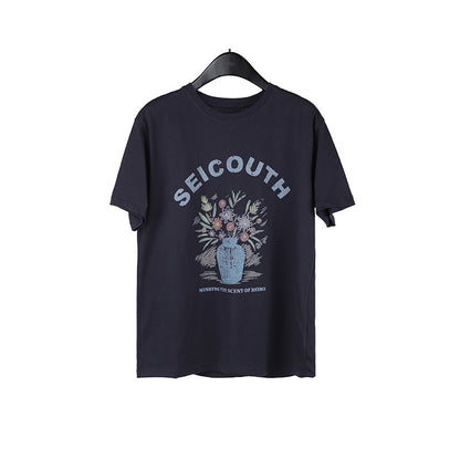 Vintage alphabet hand-painted print T-shirt