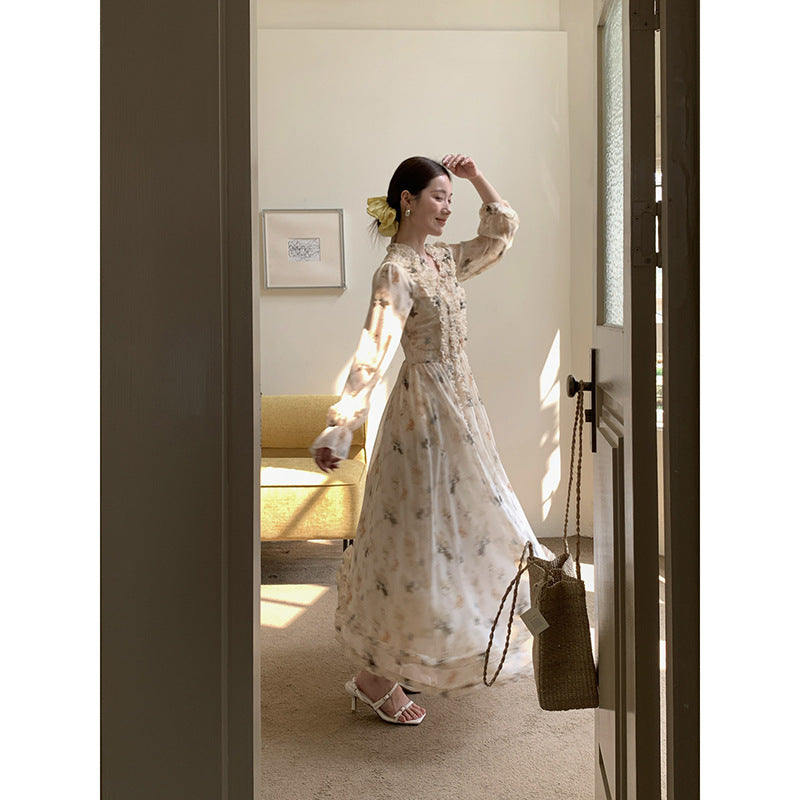 French coffee break drape fungus edge floral dress
