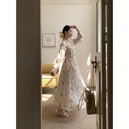 French coffee break drape fungus edge floral dress