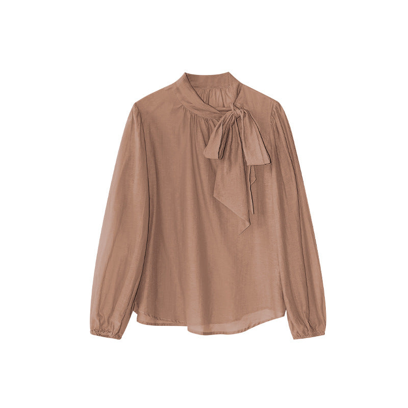 Long Sleeve Shirt with Bow Ribbon Inside