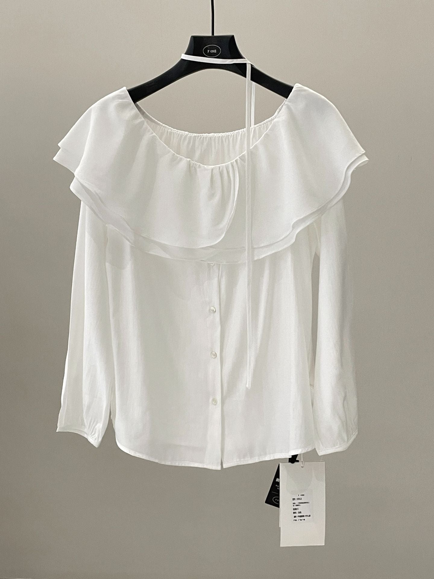 Gentle wind shoulder shirt spring haze blue lotus leaf edge covering meat and thin top