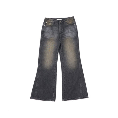 Spring casual high-waisted retro nostalgic easy versatile flared denim trousers