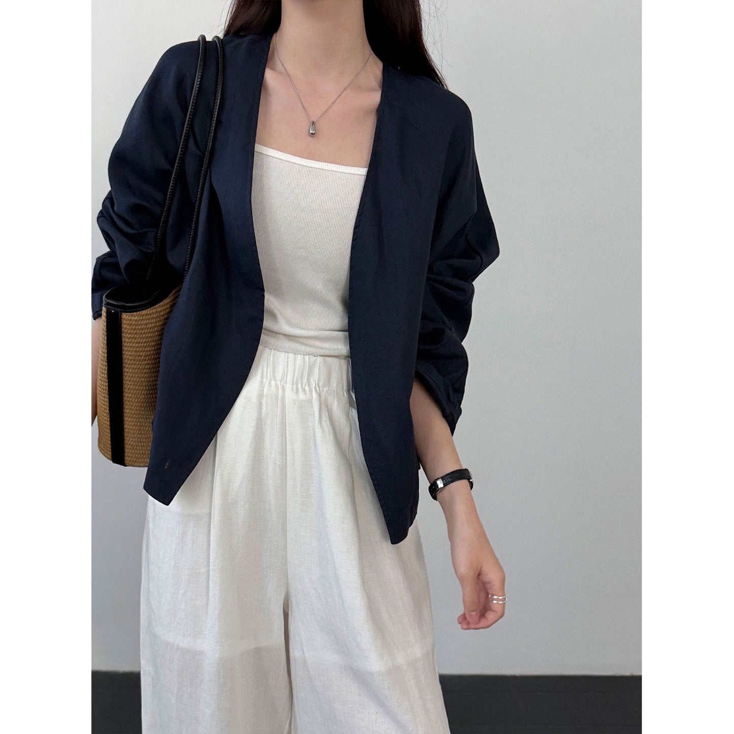 Premium ramie simple buckle-free cardigan jacket women's 26 spring new comfortable breathable top