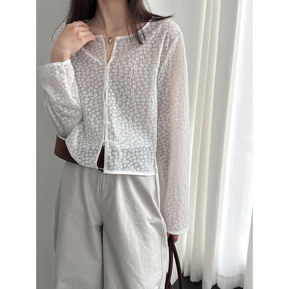 Korean gentle lace jacquard knitted cardigan women's spring new sunscreen jacket