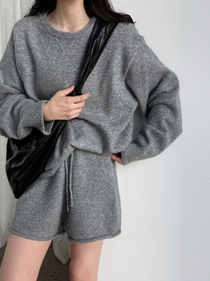 Korean soft waxy wool knitted top + shorts two-piece set