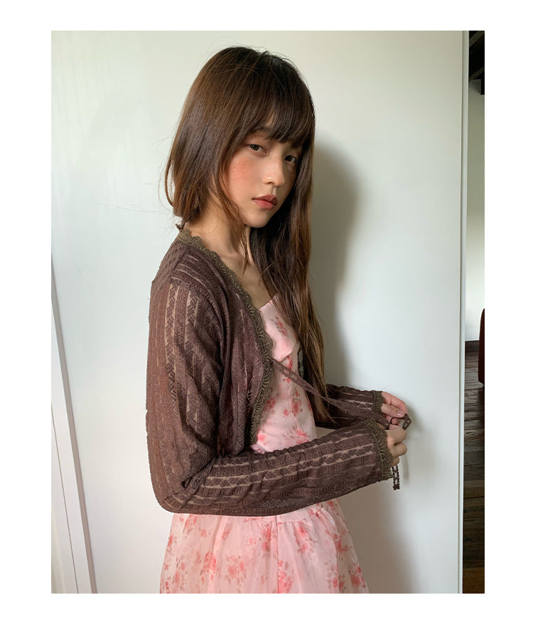Thin Platycodon crochet long-sleeved lace cardigan women