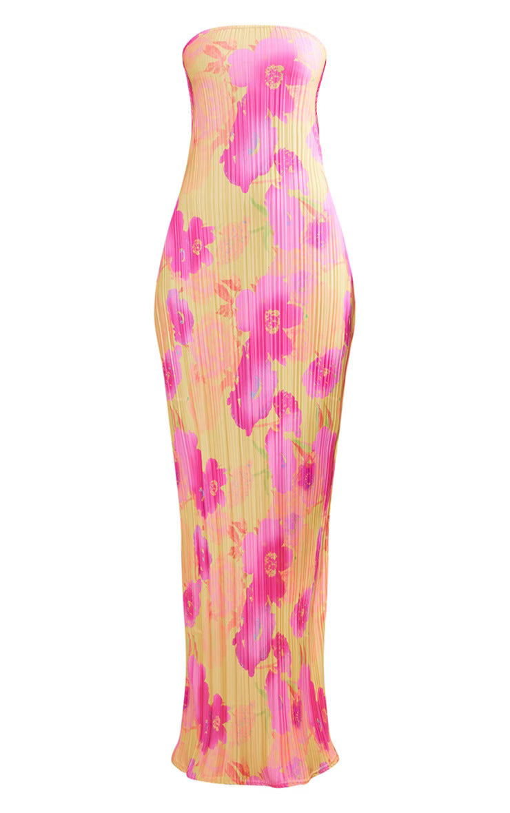 Trendy Pleated Tube Top Maxi Dress