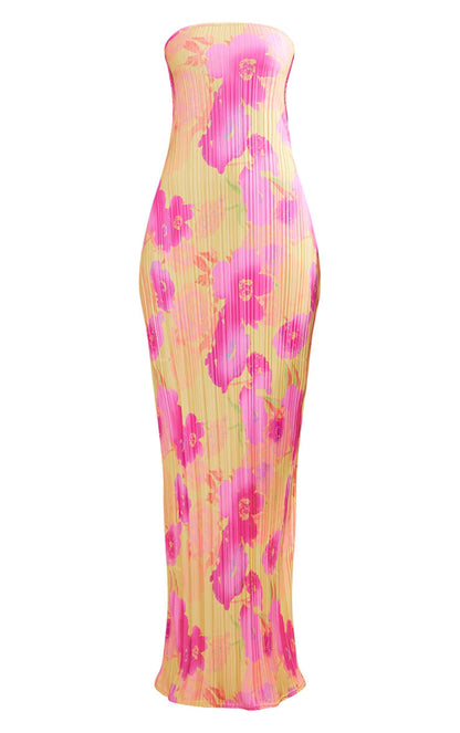 Trendy Pleated Tube Top Maxi Dress