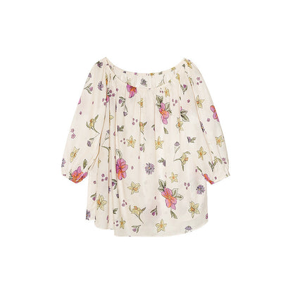 Japanese Floral Off-Shoulder Chiffon Top