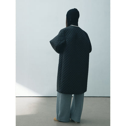 Winter new casual round neck single-breasted quilted contrasting color medium and long cotton jacket