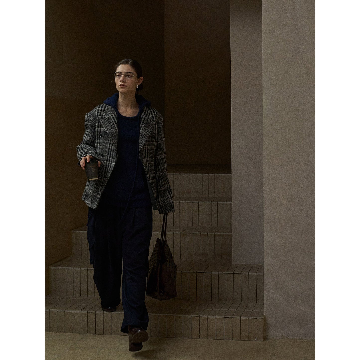 Winter design gun barred collar plaid bee waist double-sided wool suit