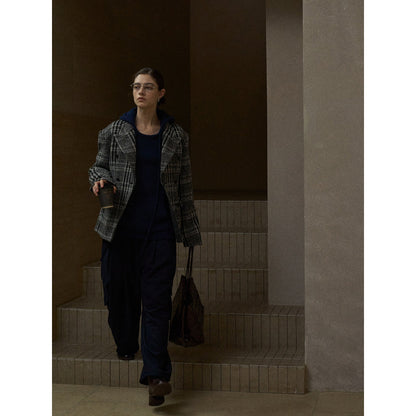 Winter design gun barred collar plaid bee waist double-sided wool suit