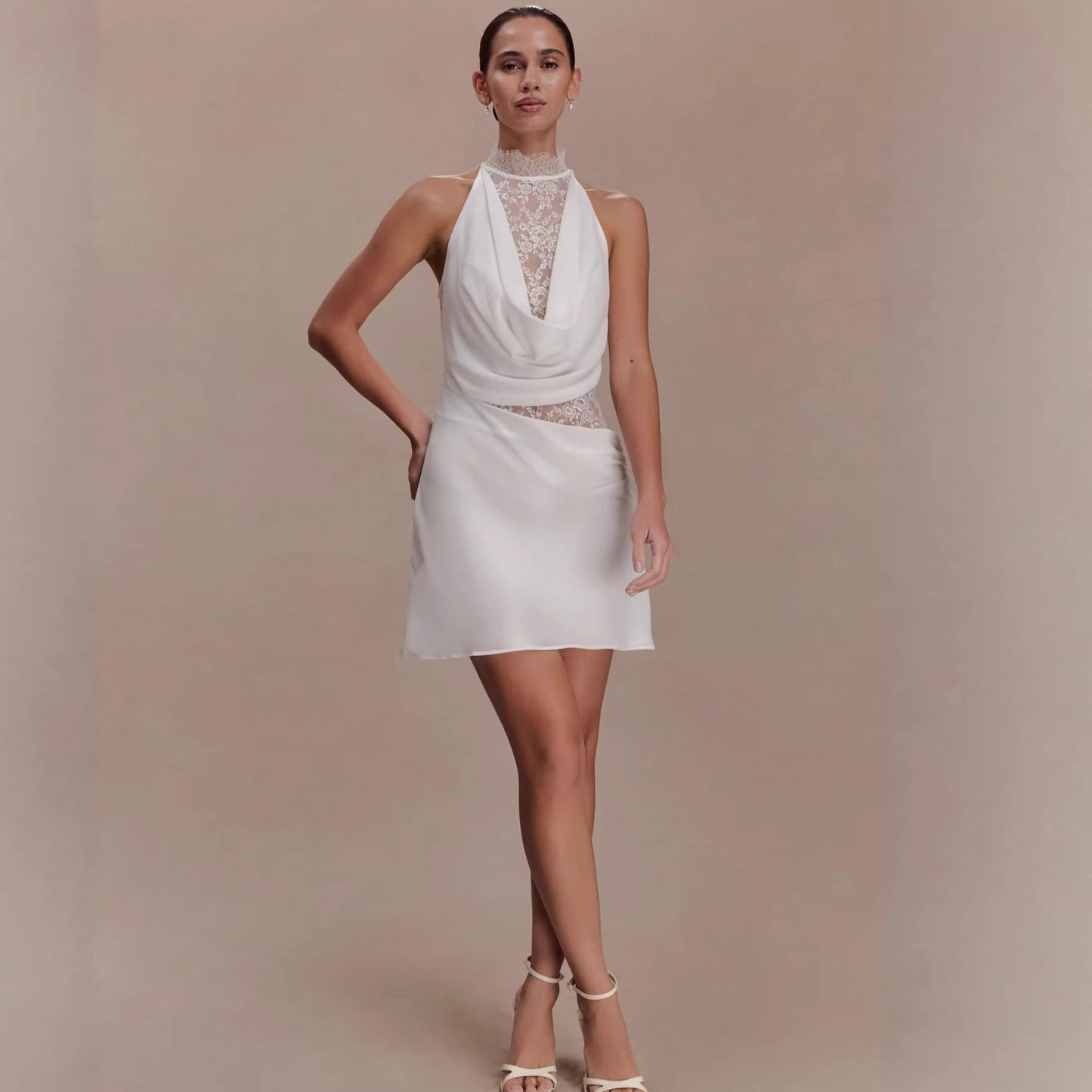 New neck lace splicing hip skirt swing collar sexy dress vacation style short skirt women