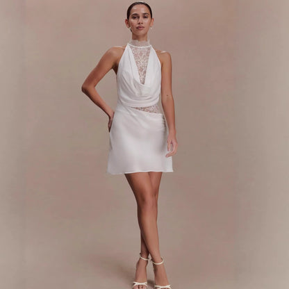 New neck lace splicing hip skirt swing collar sexy dress vacation style short skirt women