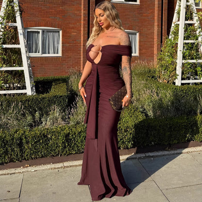 Splicing Ribbon Long Dress Dress Wind Dress Vacation Style One-word Shoulder Buttocks Dress