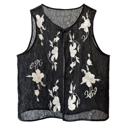 Advanced sense~ 2025 summer new national style new Chinese style hidden button flower embroidered vest cardigan