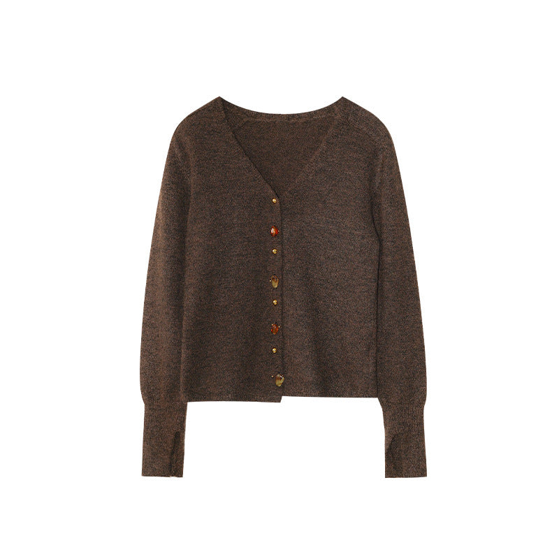 Gentle color button knitted sweater slim V-neck cardigan sweater
